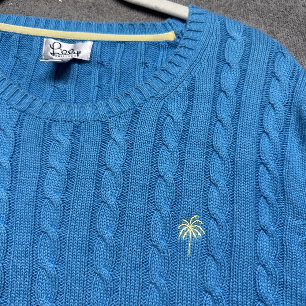 Lilly Pulitzer Women's Blue Cable Knit Sweater Medium Coastal Preppy Old Money